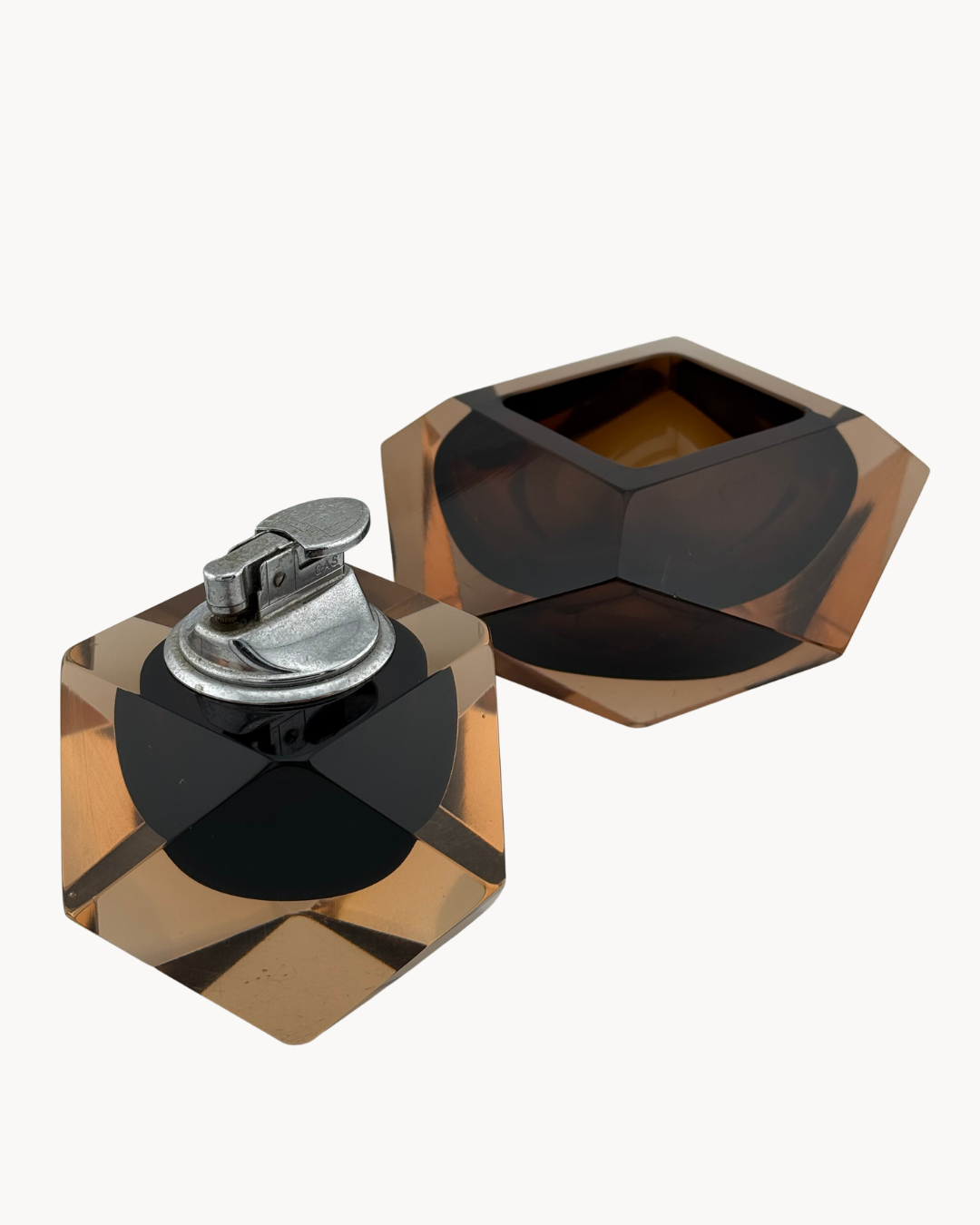 Table lighter and Ashtray | Murano glass | Brown