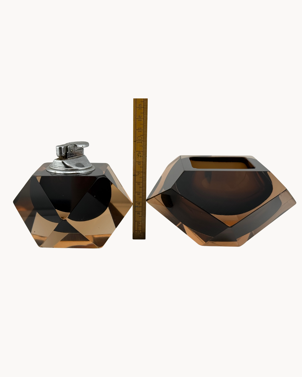 Table lighter and Ashtray | Murano glass | Brown
