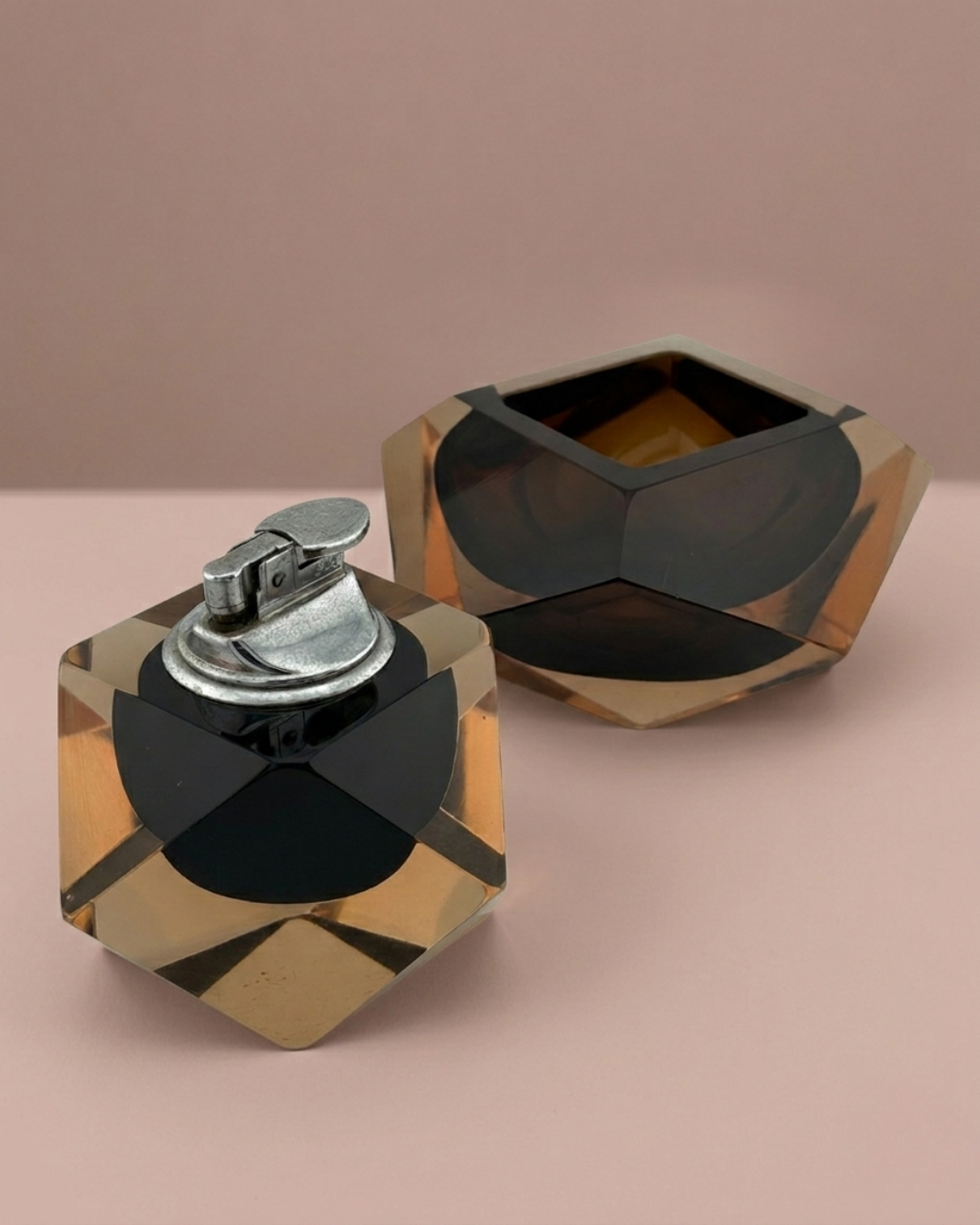 Table lighter and Ashtray | Murano glass | Brown