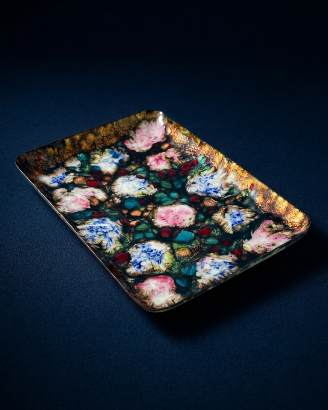 Esmaltes Garcia Trinket Tray | Enamel on Copper | Vintage Abstract Floral